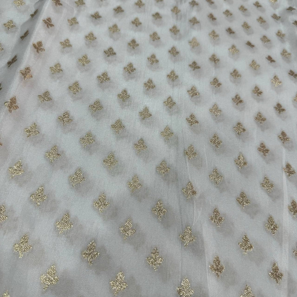 White Dyeable Zari Banarasi Butti Russian Silk Fabric