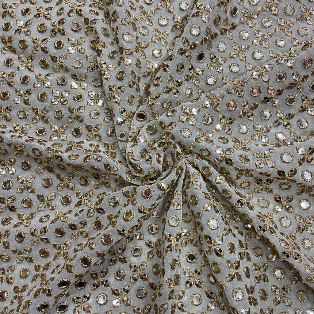 White Dyeable Geometric Mirror Embroidered Viscose Georgette Fabric