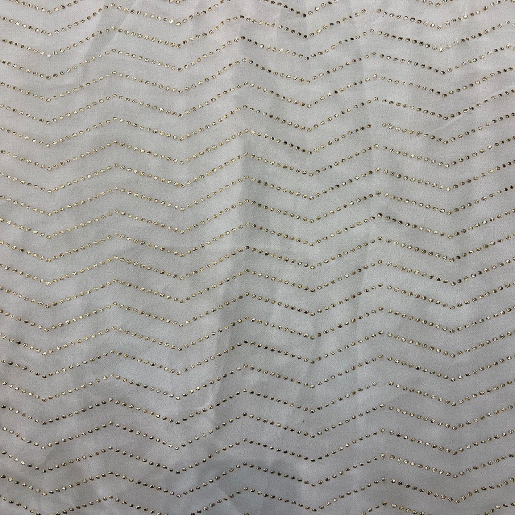 White Chevron Semi Mukaish Work Dyeable Pure Georgette Fabric