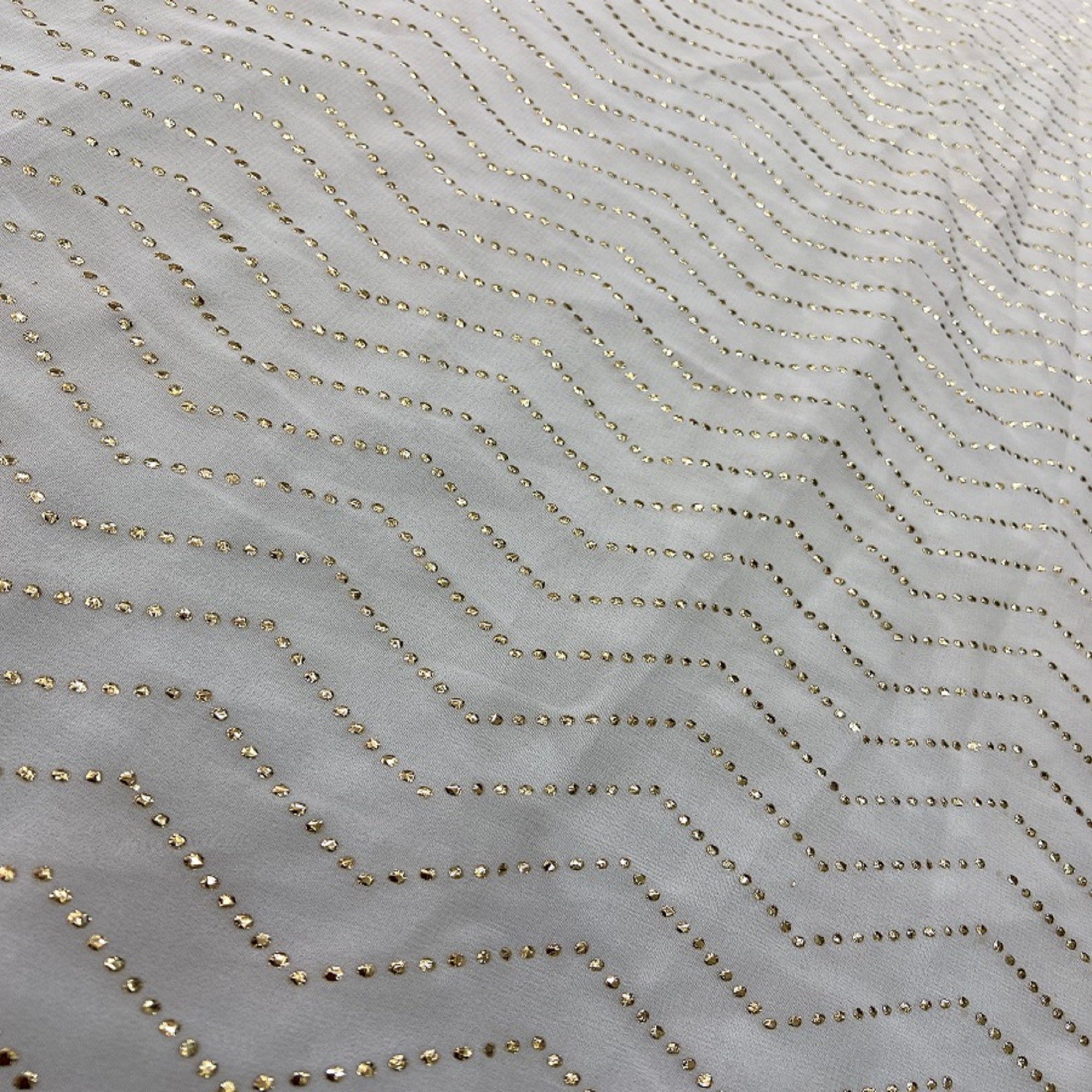 White Chevron Semi Mukaish Work Dyeable Pure Georgette Fabric