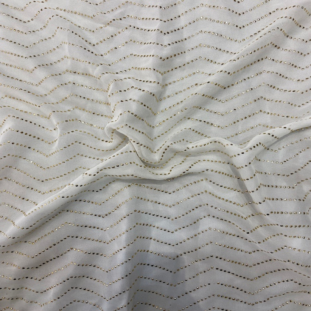 White Chevron Semi Mukaish Work Dyeable Pure Georgette Fabric
