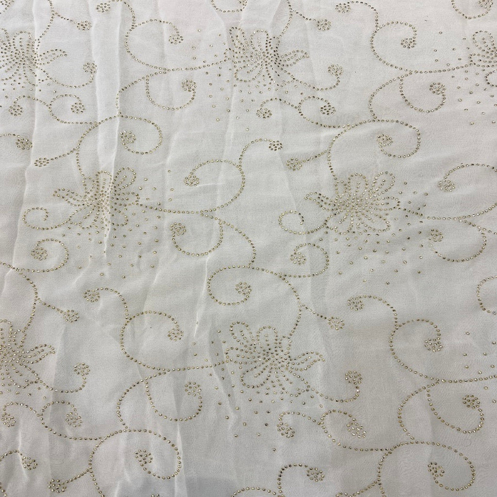 White Flowers Semi Mukaish Work Dyeable Pure Georgette Fabric