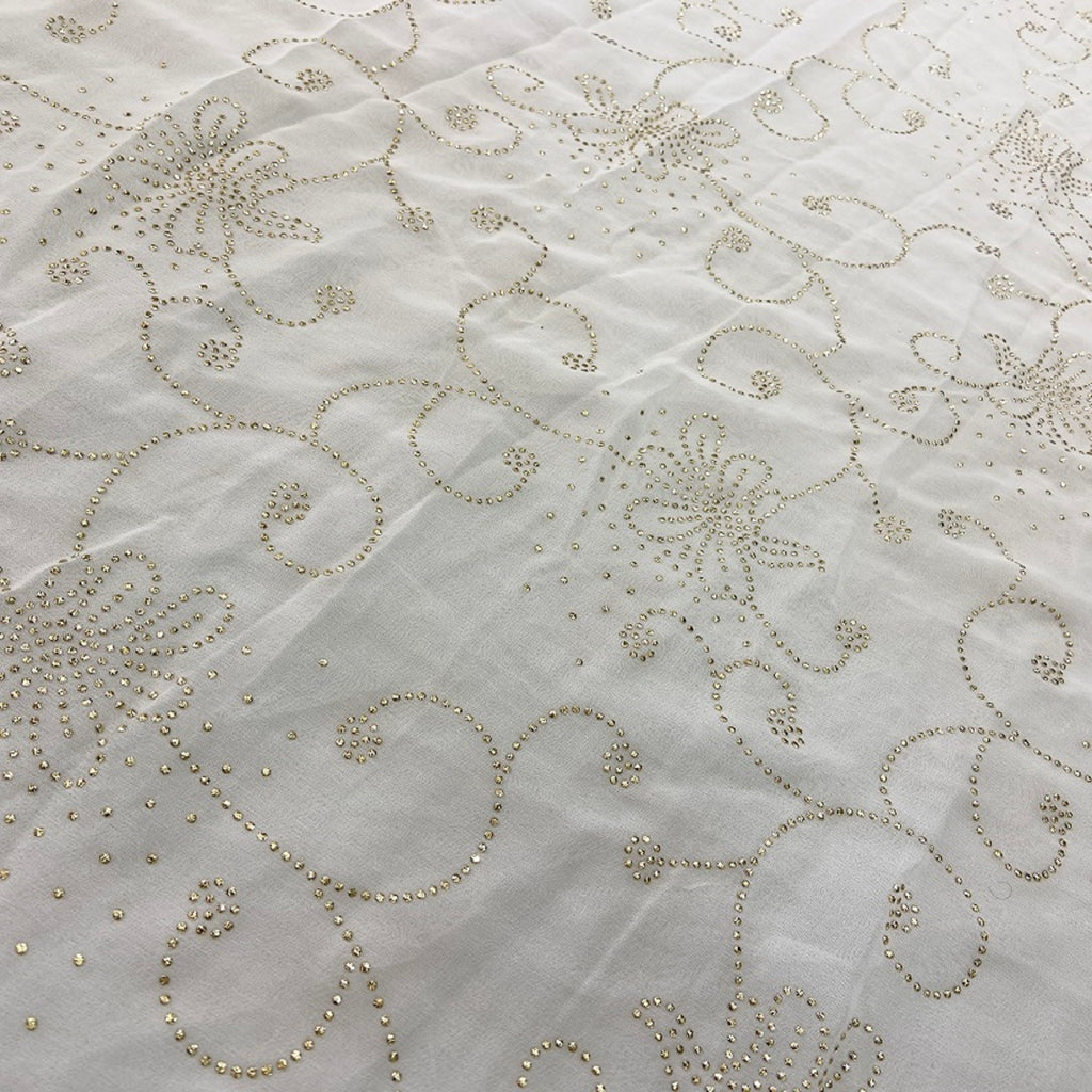 White Flowers Semi Mukaish Work Dyeable Pure Georgette Fabric