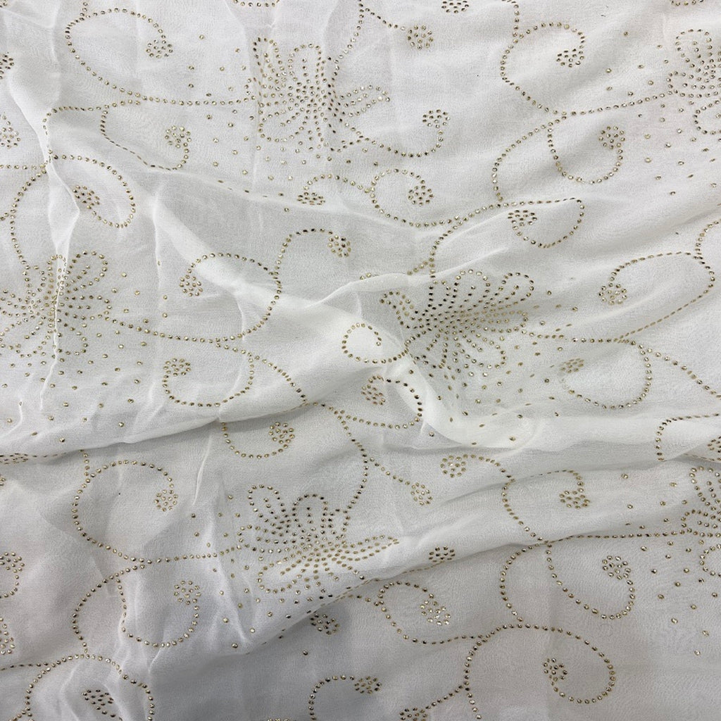 White Flowers Semi Mukaish Work Dyeable Pure Georgette Fabric