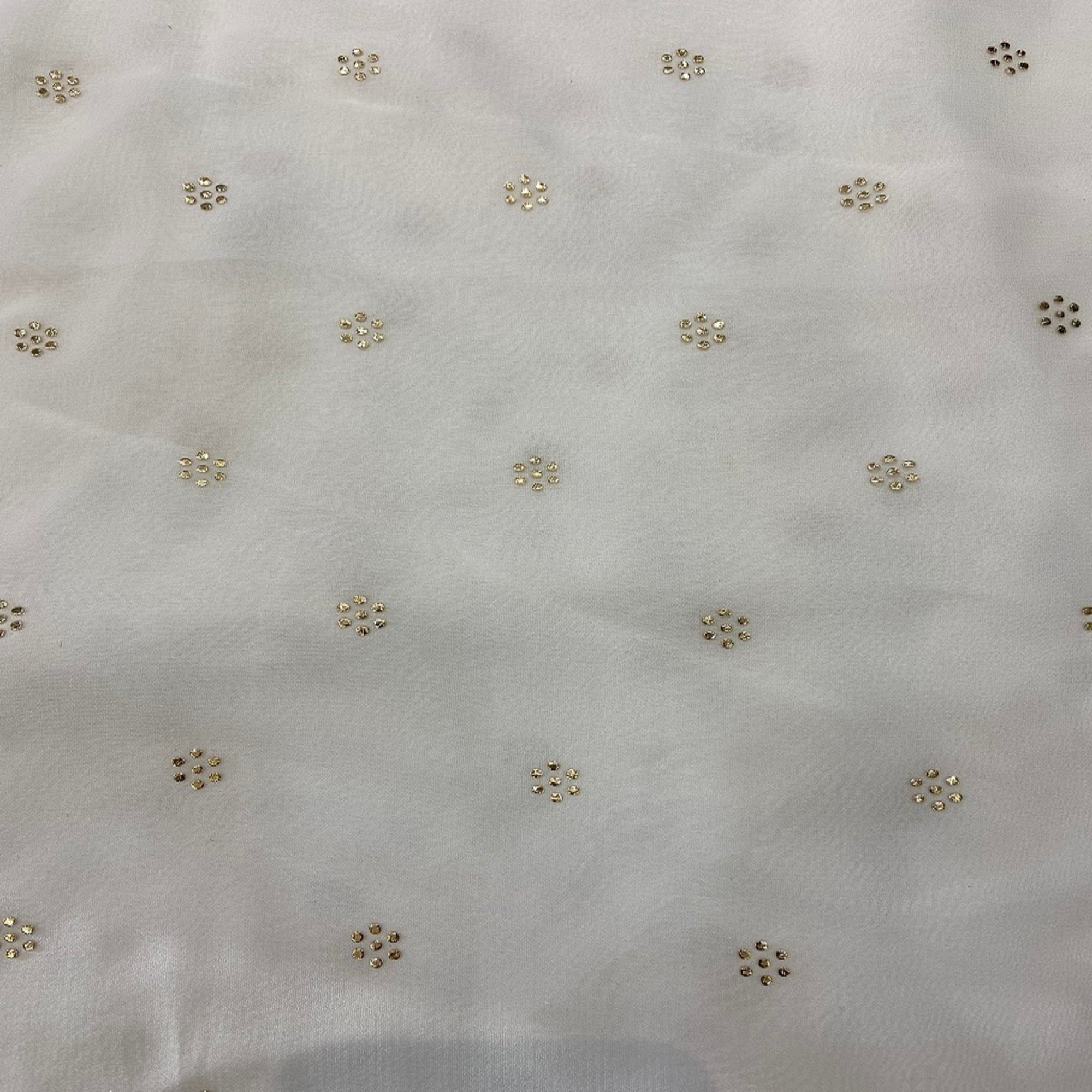 White Semi Mukaish Work Flower Butti Dyeable Pure Georgette Fabric