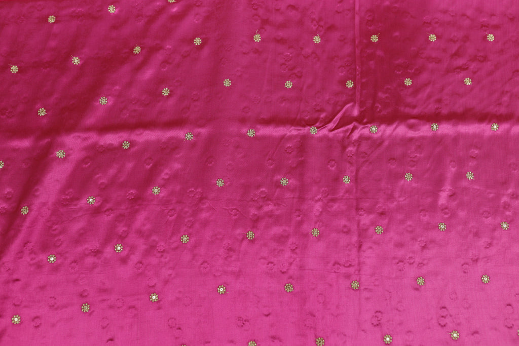 Hot Pink Butti Embroidered Viscose Gaji Silk Fabric