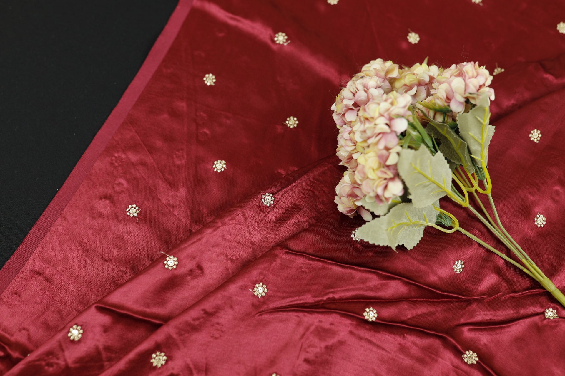 Maroon Butti Embroidered Viscose Gaji Silk Fabric