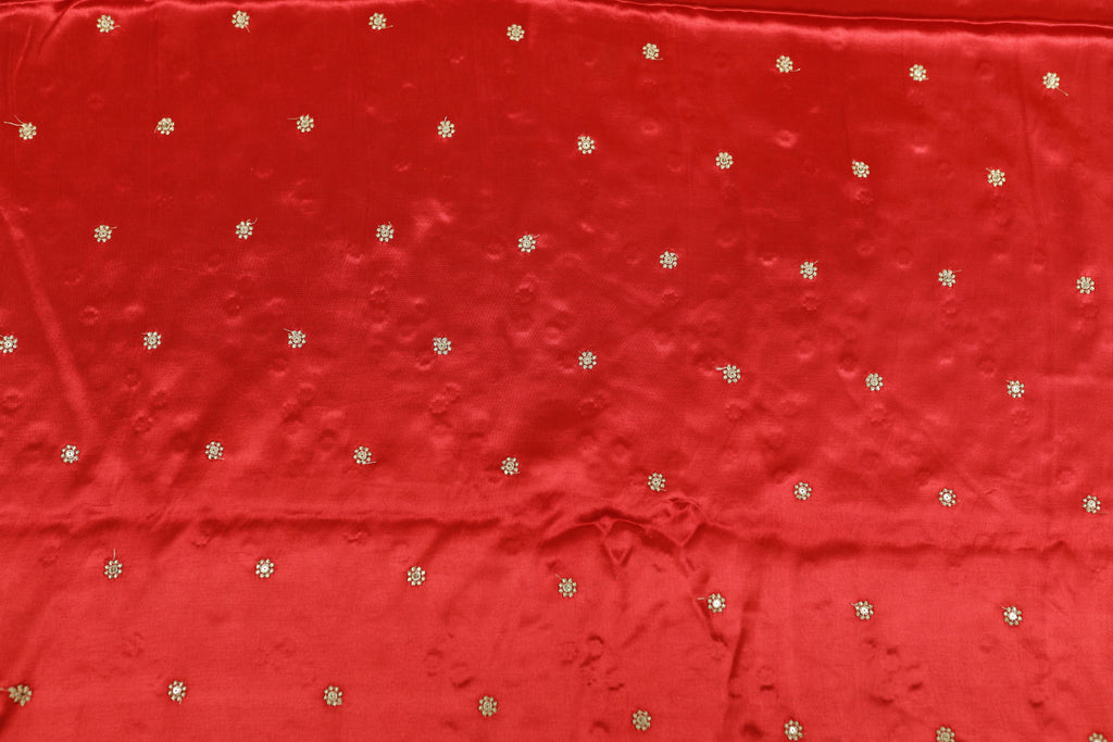 Red Butti Embroidered Viscose Gaji Silk Fabric