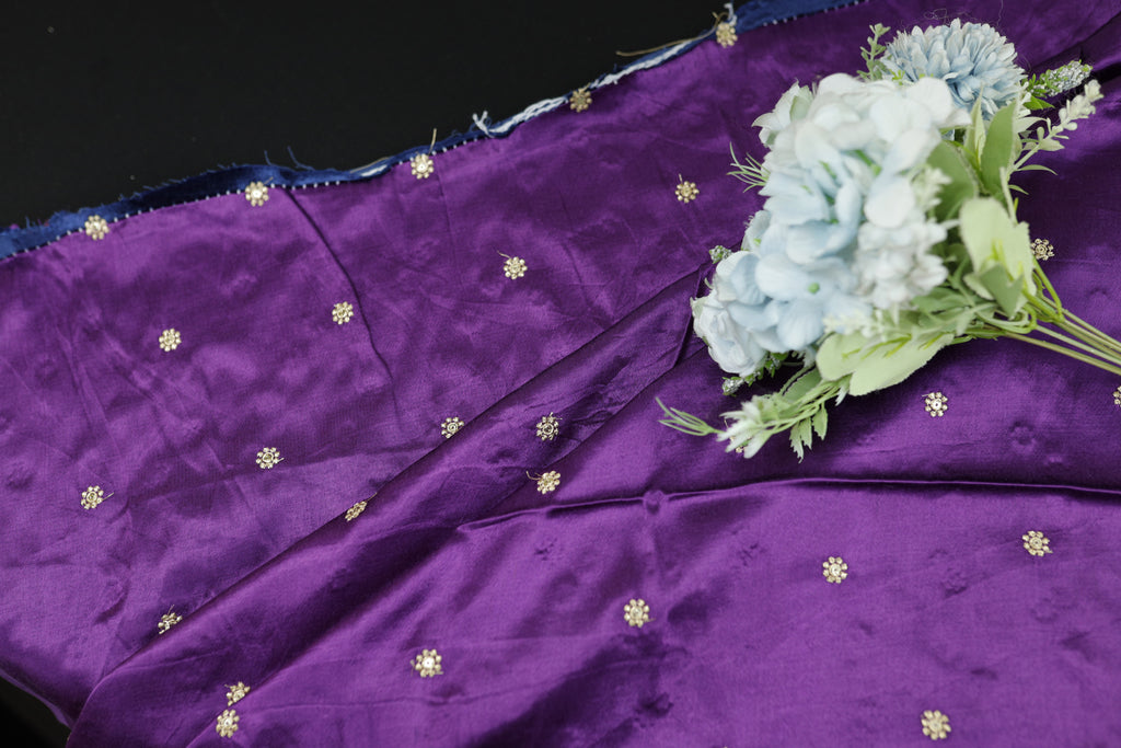 Dark Purple Butti Embroidered Viscose Gaji Silk Fabric