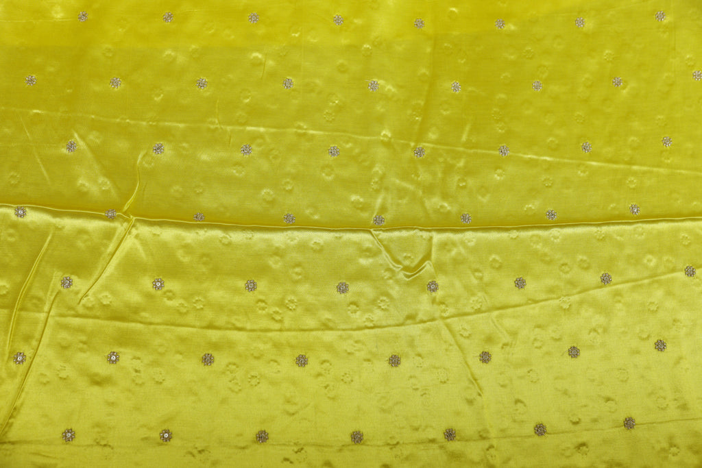Yellow Butti Embroidered Viscose Gaji Silk Fabric