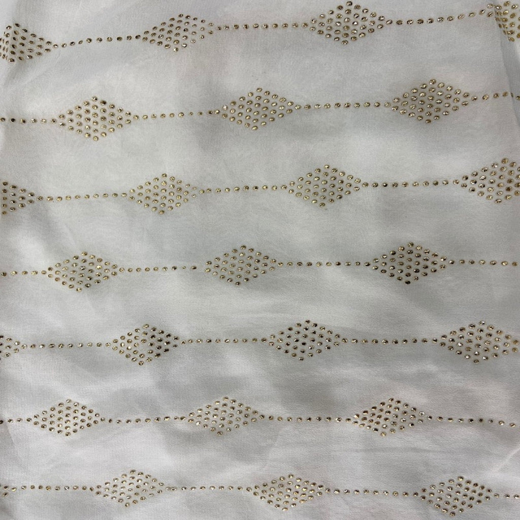 White Geometric Semi Mukaish Work Dyeable Pure Georgette Fabric