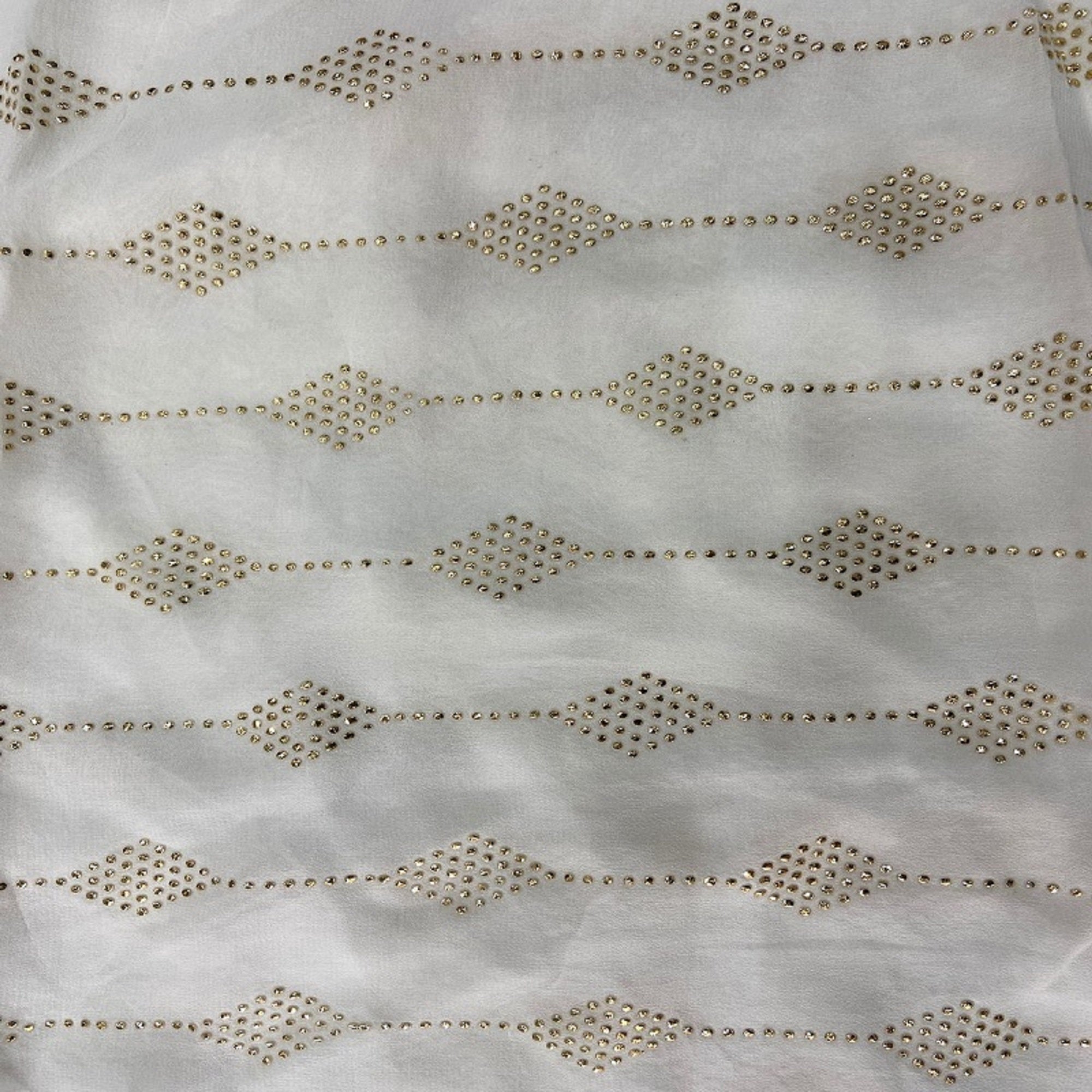 White Geometric Semi Mukaish Work Dyeable Pure Georgette Fabric