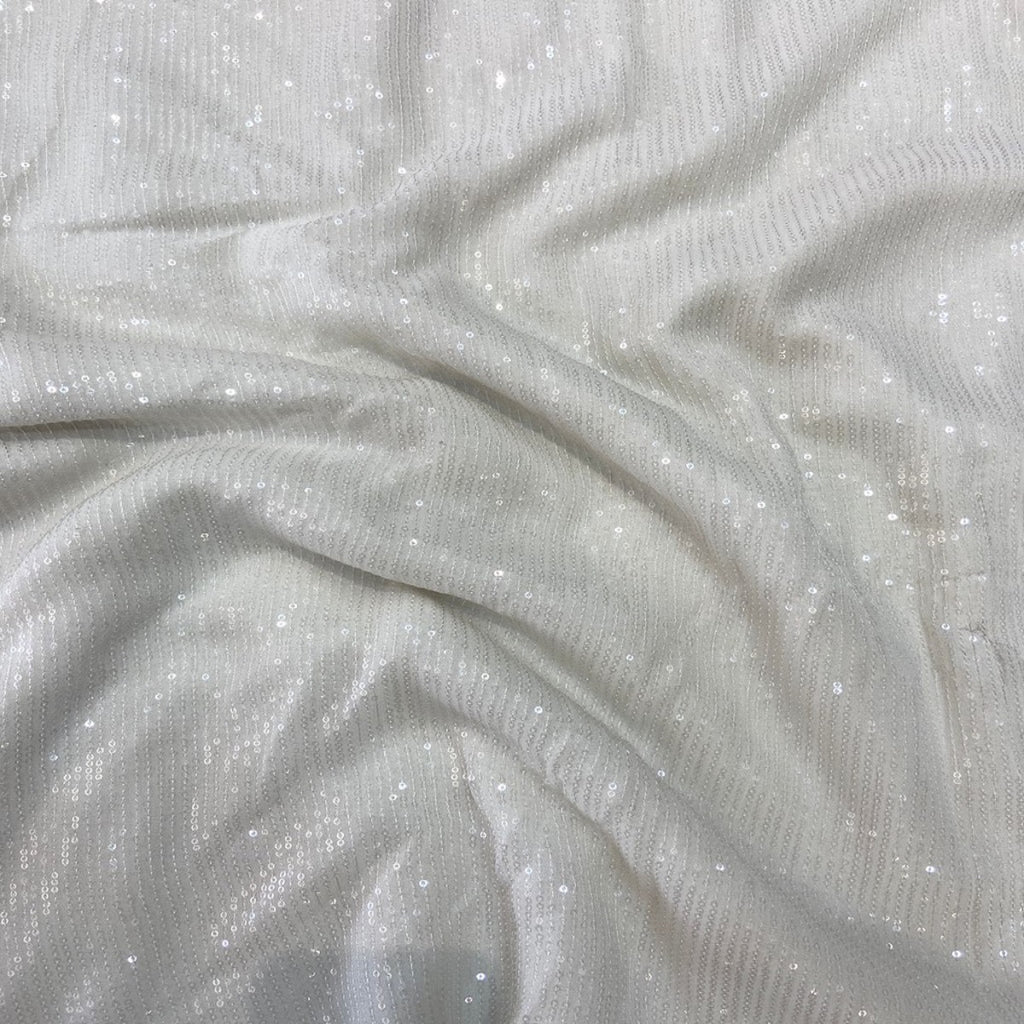 White Water Sequins Stripes Embroidered Dyeable Viscose Georgette Fabric