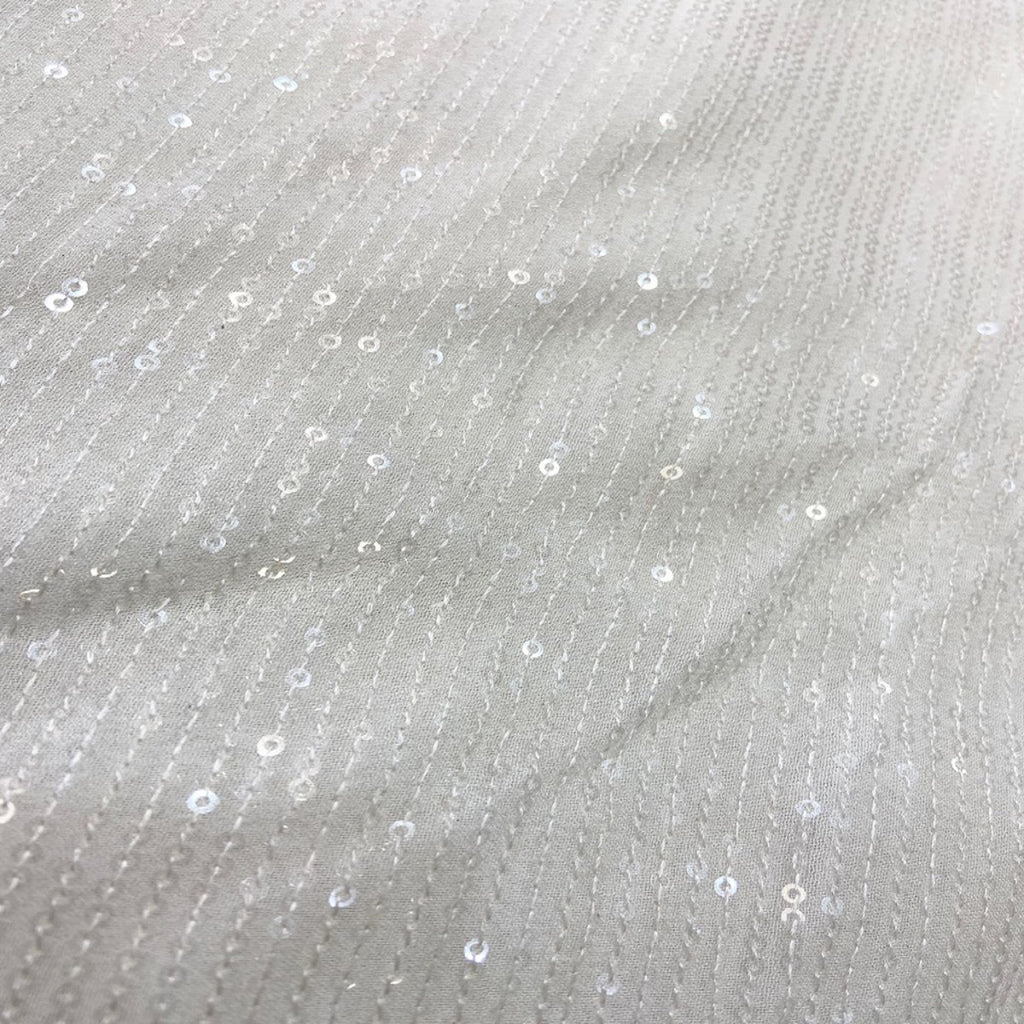 White Water Sequins Stripes Embroidered Dyeable Viscose Georgette Fabric