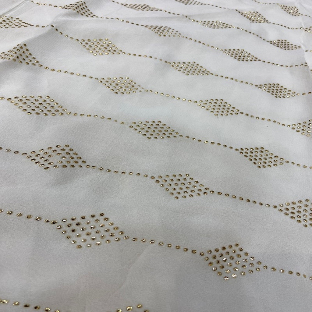 White Geometric Semi Mukaish Work Dyeable Pure Georgette Fabric