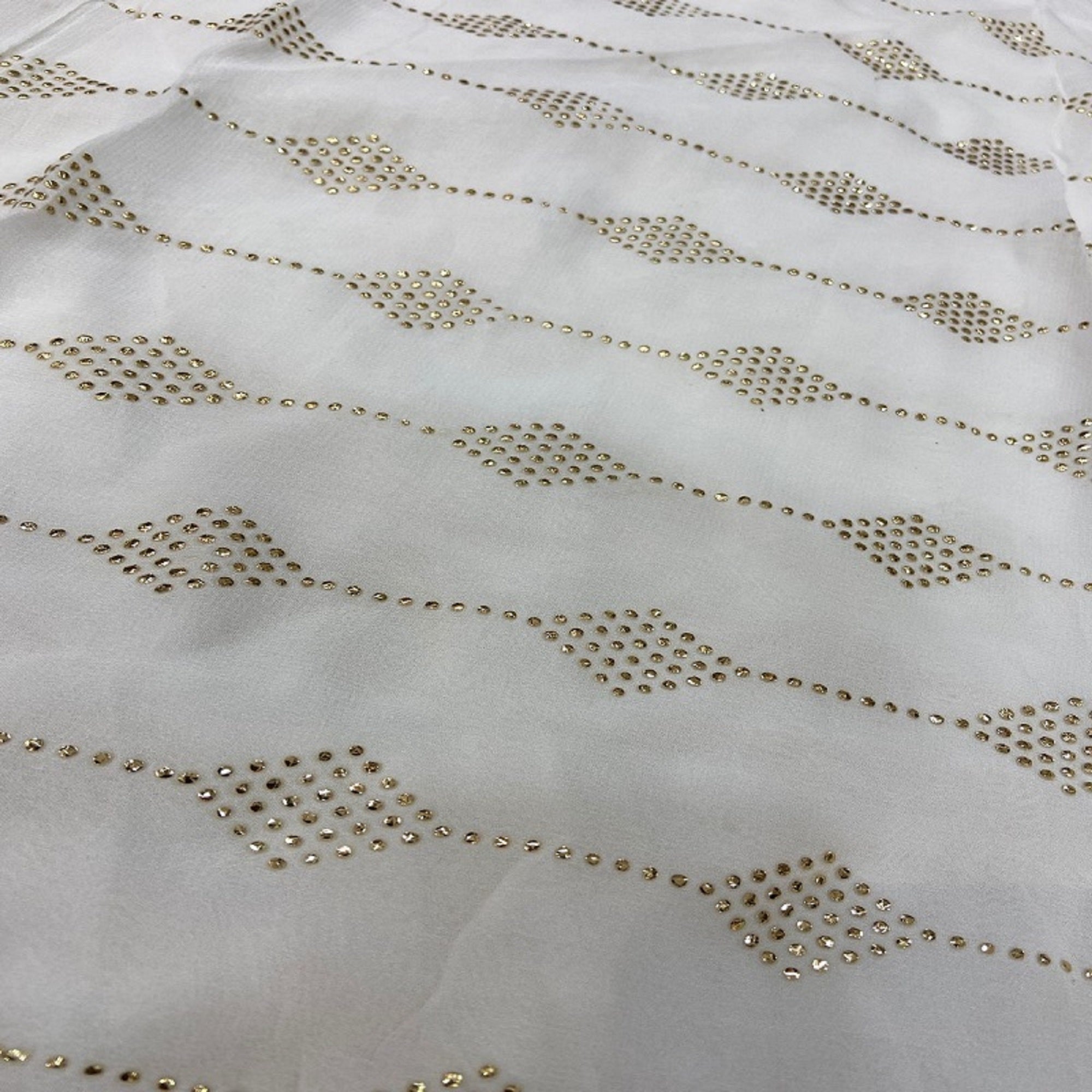 White Geometric Semi Mukaish Work Dyeable Pure Georgette Fabric