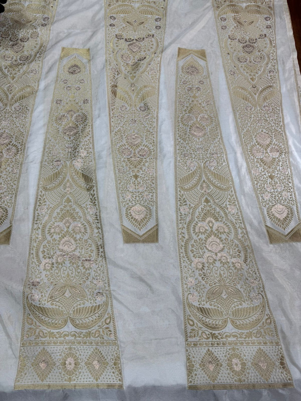 White & Golden Traditional Dyeable Banarasi Kali Nylon Silk Fabric