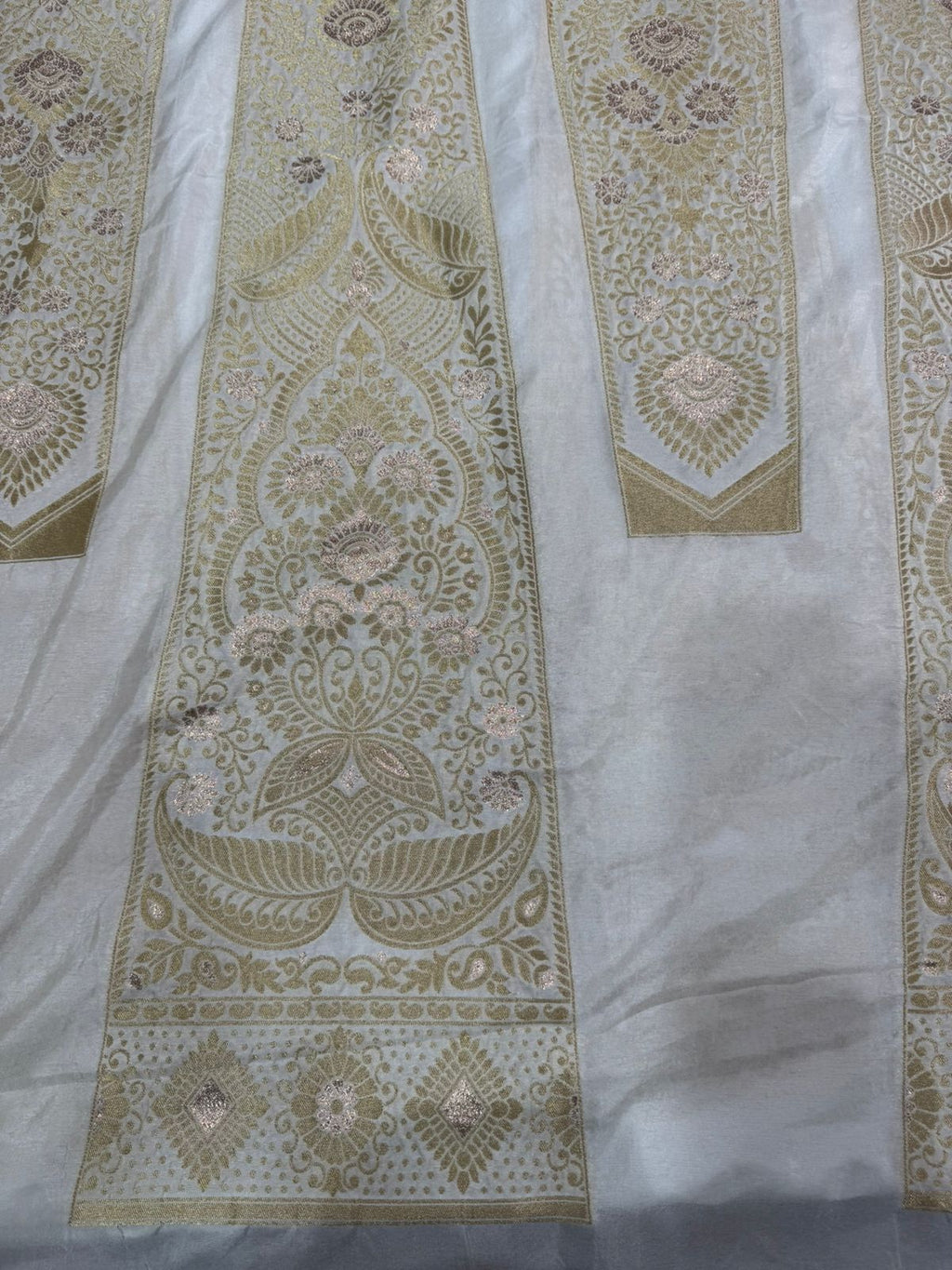 White & Golden Traditional Dyeable Banarasi Kali Nylon Silk Fabric