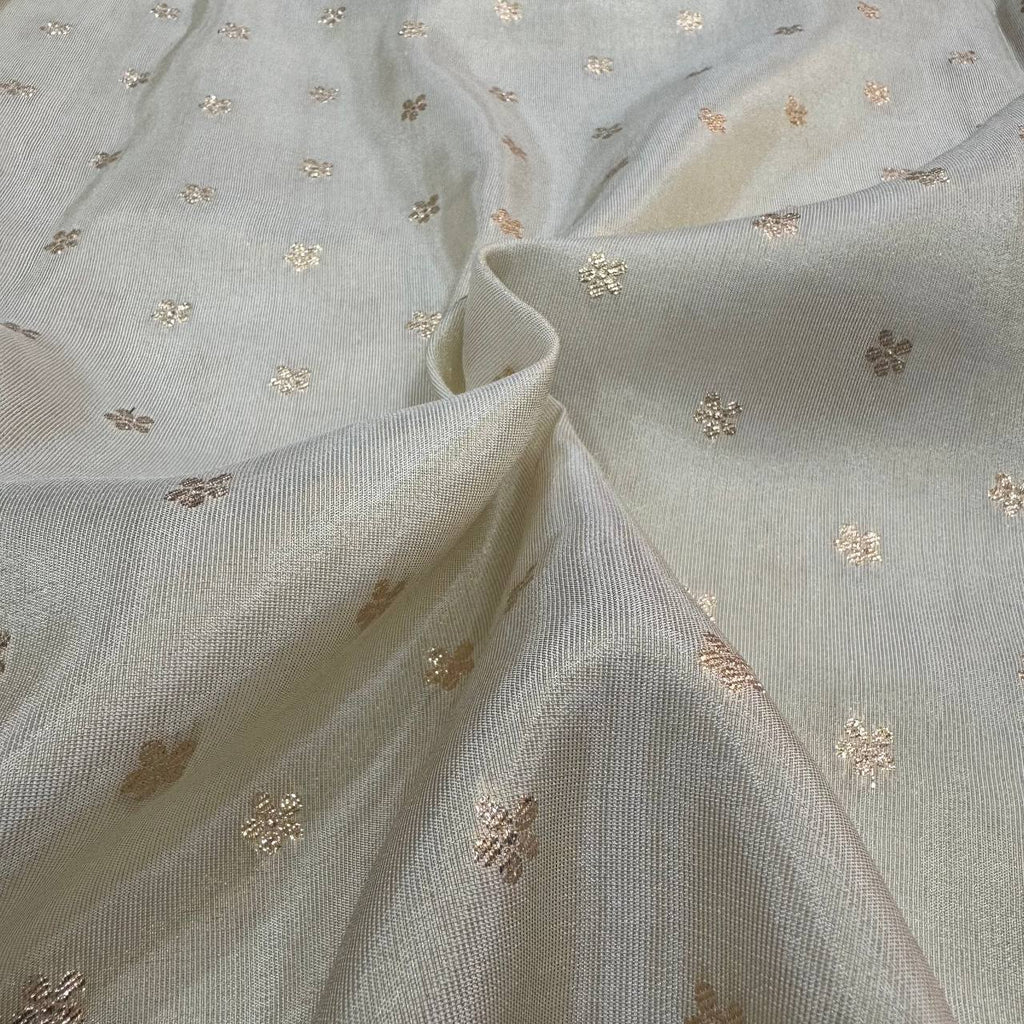 Gold Flower Butti Floral Dyeable Zari Banarasi Viscose Gold  Tissue Silk Fabric