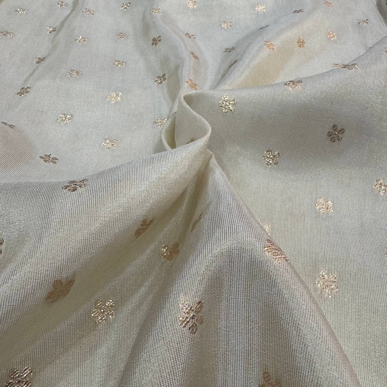 Gold Flower Butti Floral Dyeable Zari Banarasi Viscose Gold  Tissue Silk Fabric