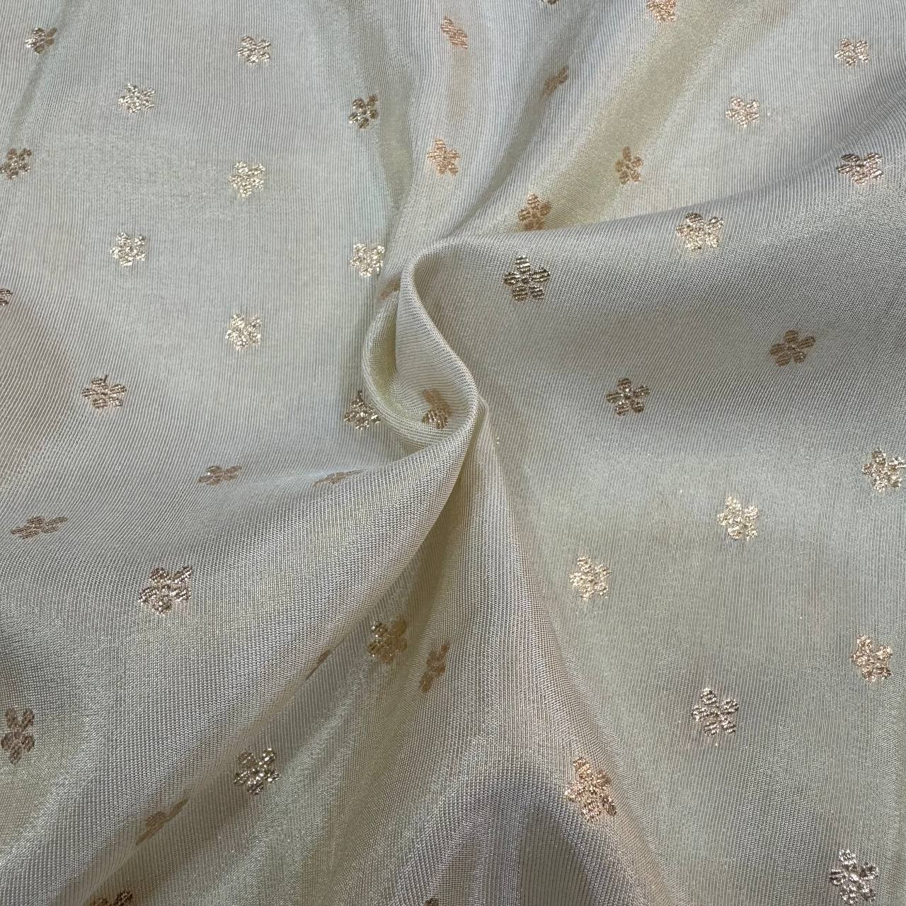 Gold Flower Butti Floral Dyeable Zari Banarasi Viscose Gold  Tissue Silk Fabric