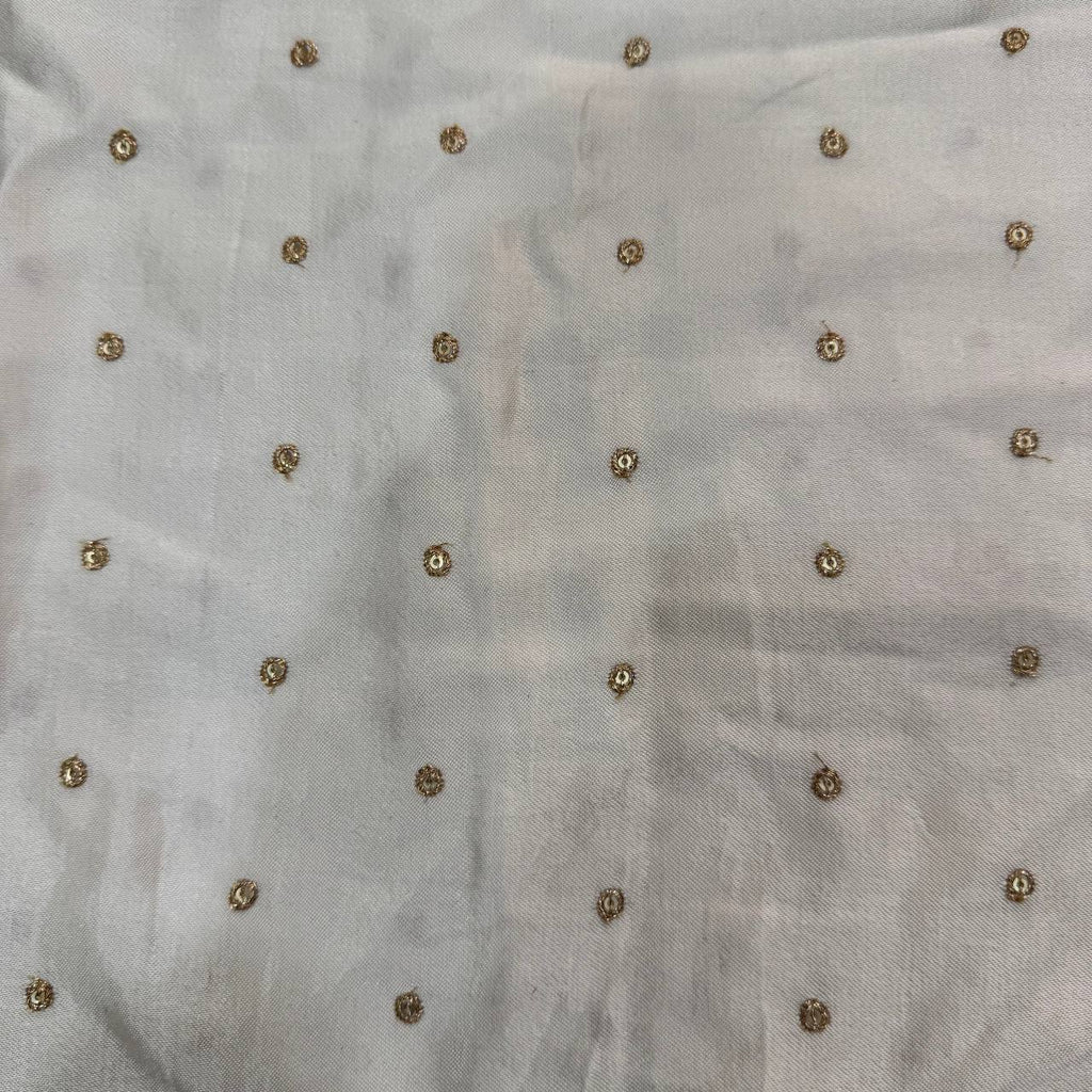 White Dyeable Polka Butti Embroidered Viscose Gaji Silk Fabric