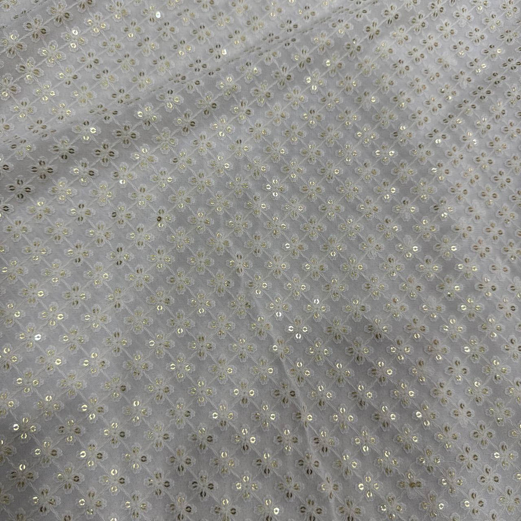 White Dyeable Lakhnavi Floral Embroidered Viscose Georgette Fabric