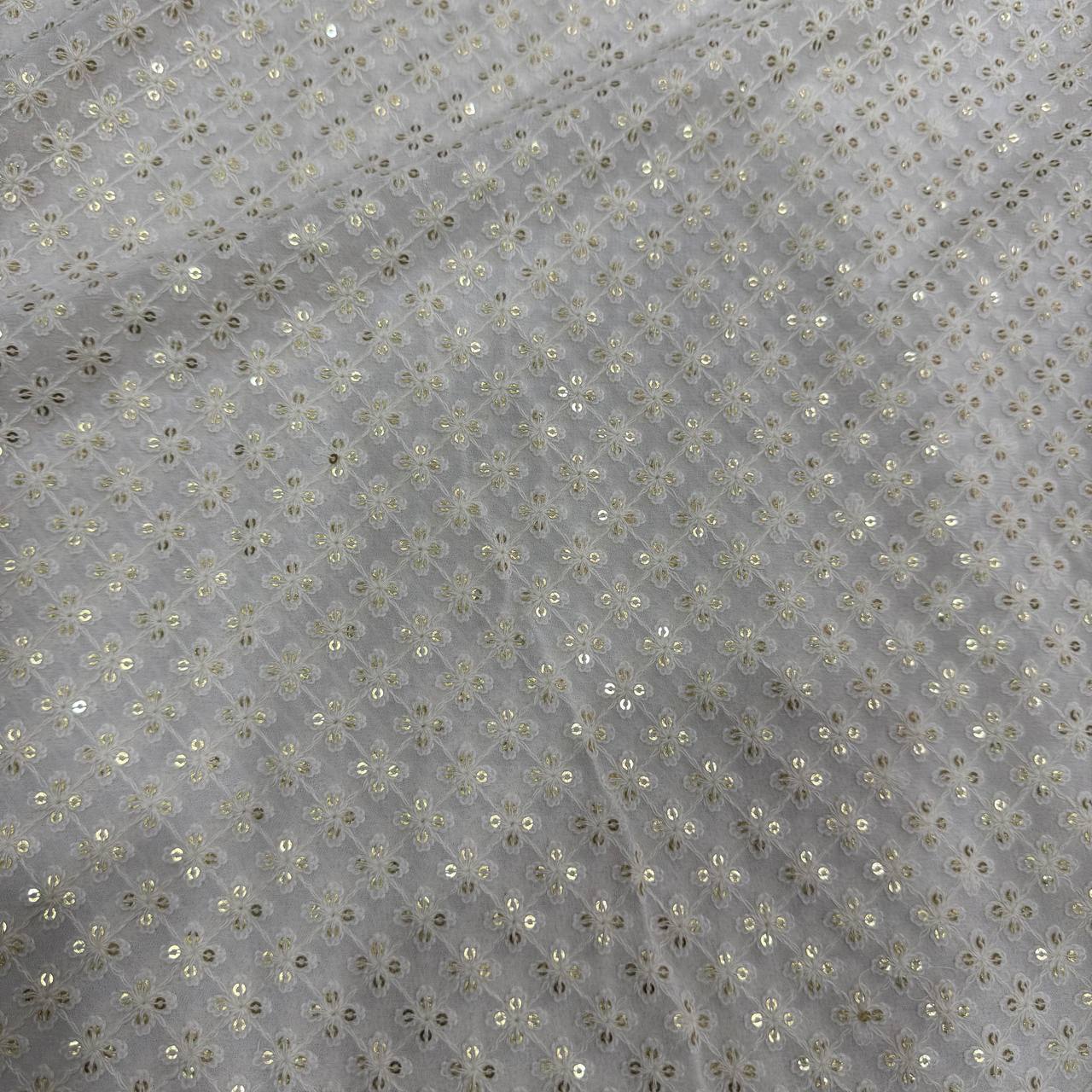 White Dyeable Lakhnavi Floral Embroidered Viscose Georgette Fabric