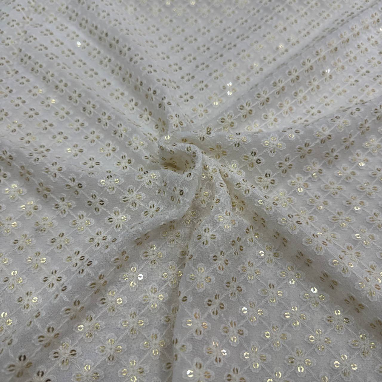 White Dyeable Lakhnavi Floral Embroidered Viscose Georgette Fabric
