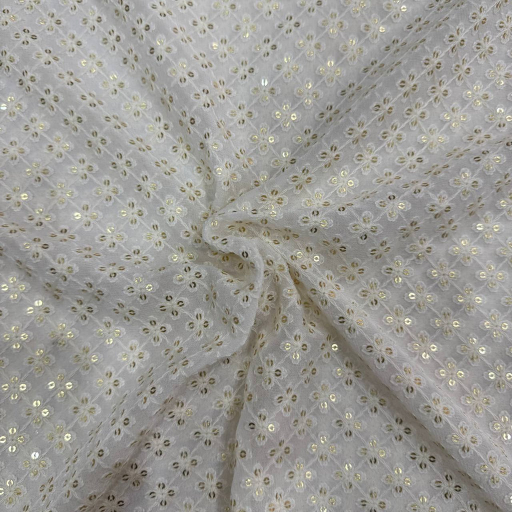 White Dyeable Lakhnavi Floral Embroidered Viscose Georgette Fabric