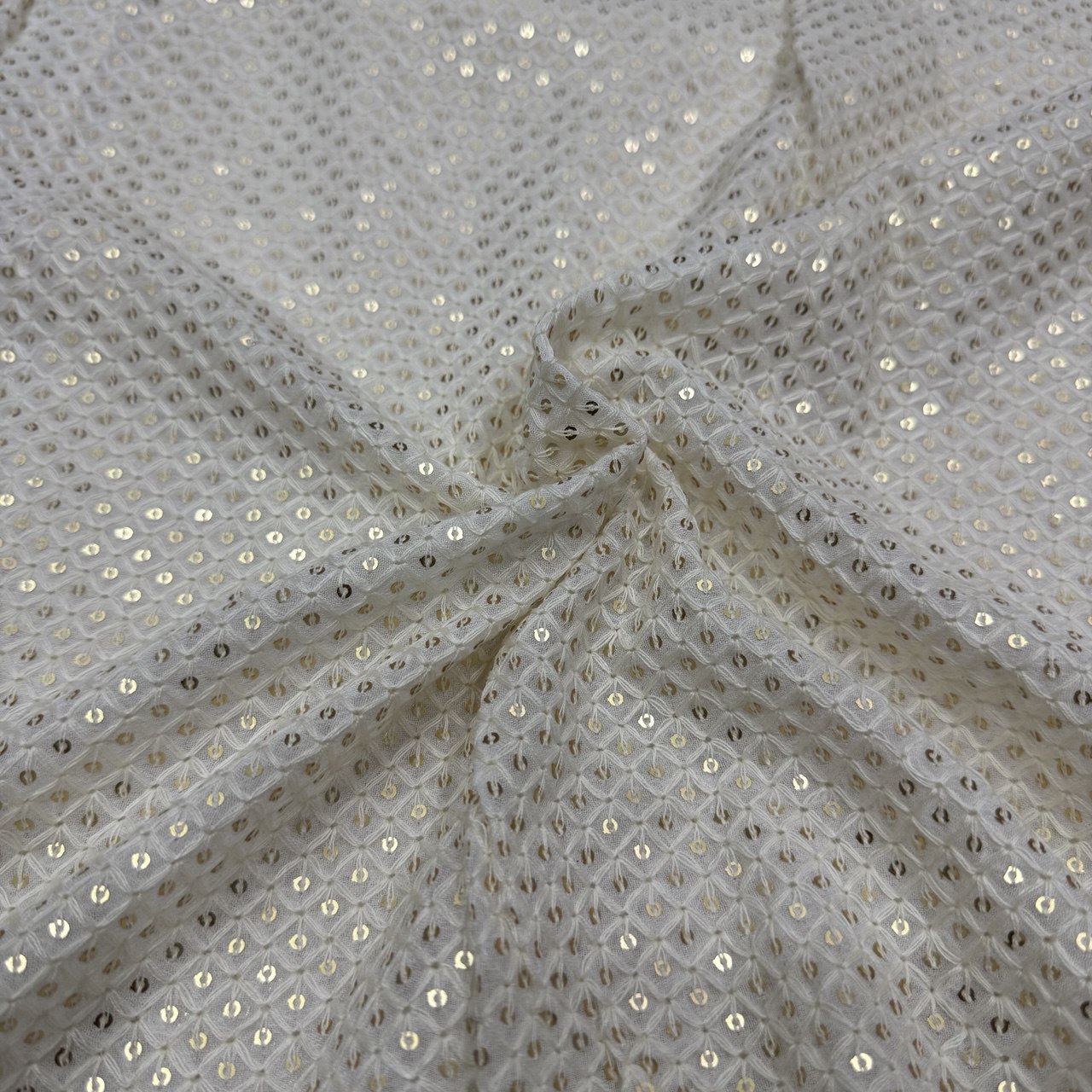 White Dyeable Lakhnavi Geomteric Embroidered Viscose Georgette Fabric