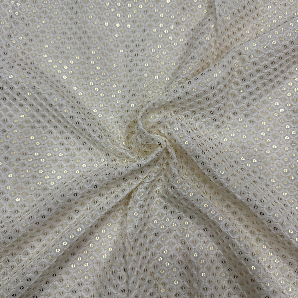 White Dyeable Lakhnavi Geomteric Embroidered Viscose Georgette Fabric