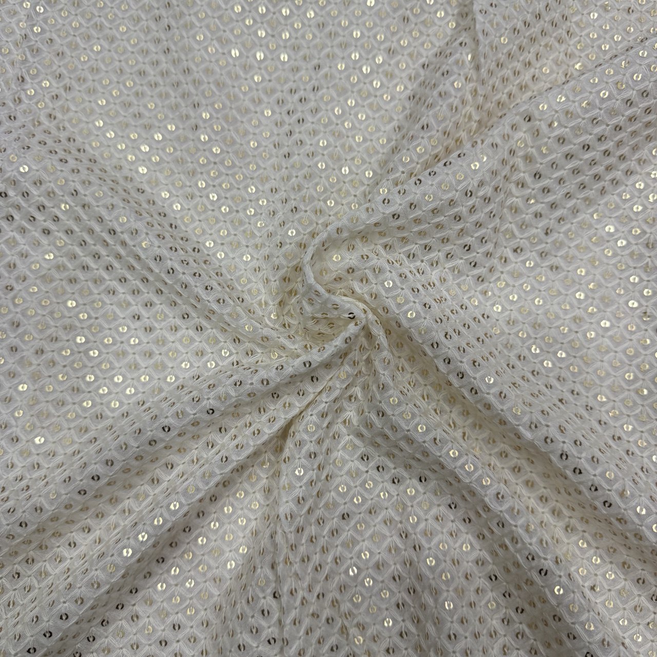 White Dyeable Lakhnavi Geomteric Embroidered Viscose Georgette Fabric