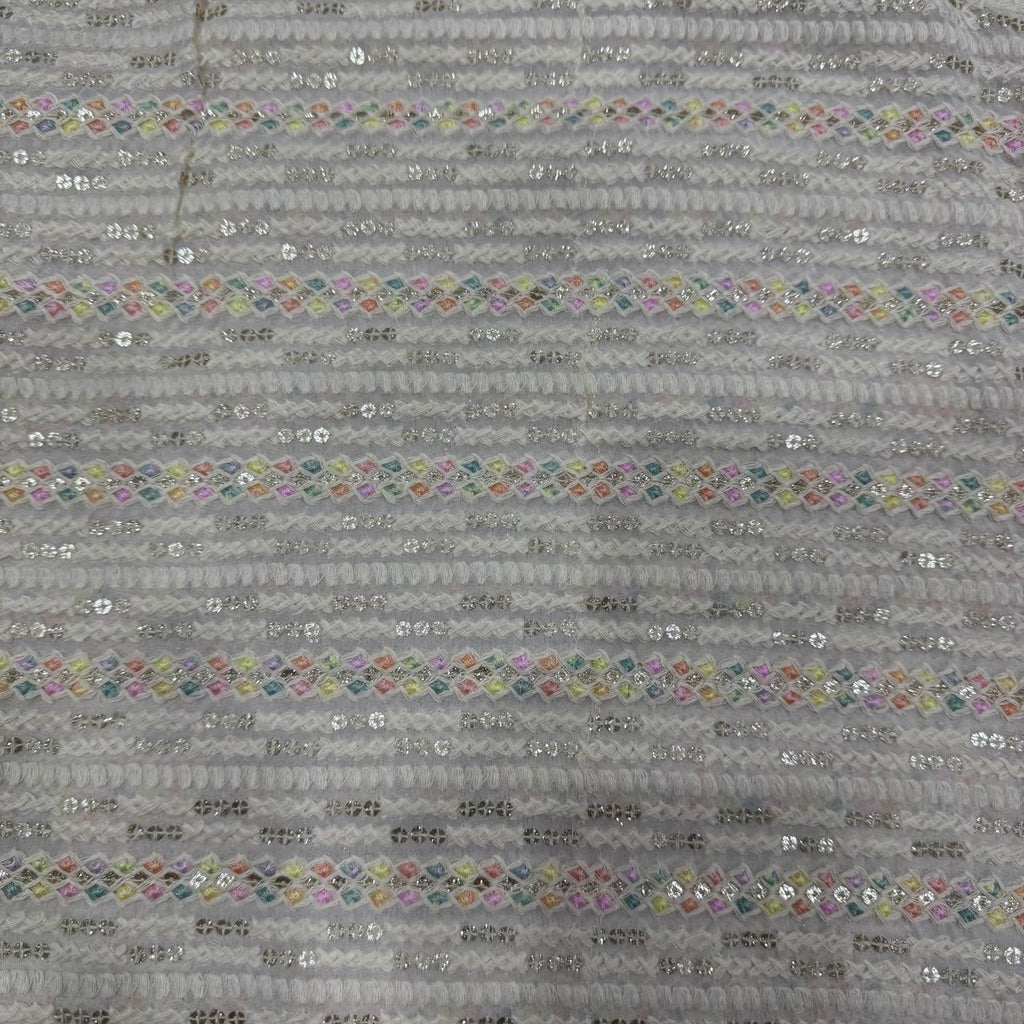 White Dyeable Lakhnavi Stripes Embroidered Viscose Georgette Fabric