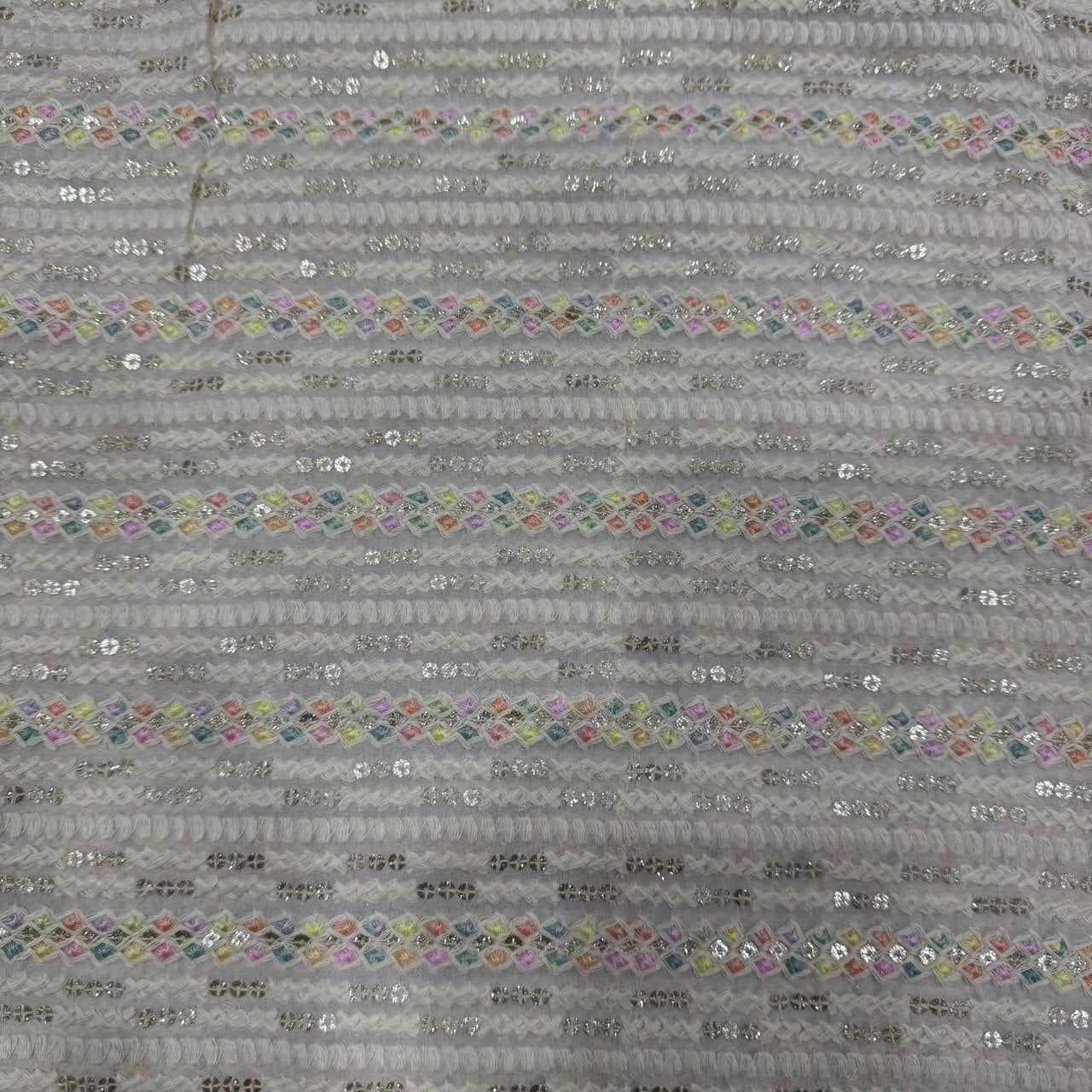 White Dyeable Lakhnavi Stripes Embroidered Viscose Georgette Fabric