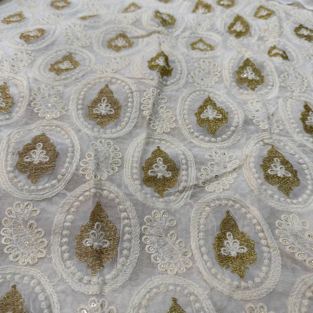White Dyeable Lakhnavi Embroidered Viscose Georgette Fabric