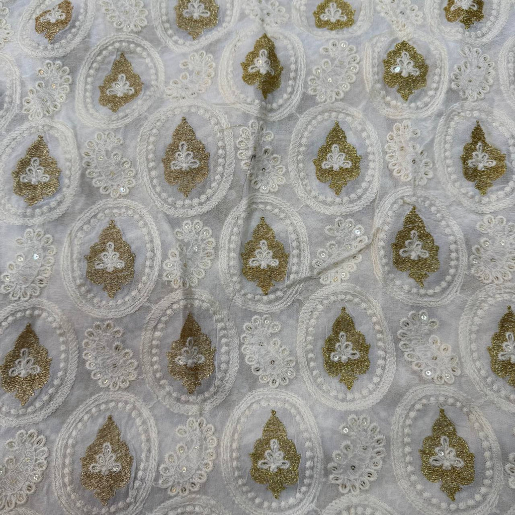 White Dyeable Lakhnavi Embroidered Viscose Georgette Fabric
