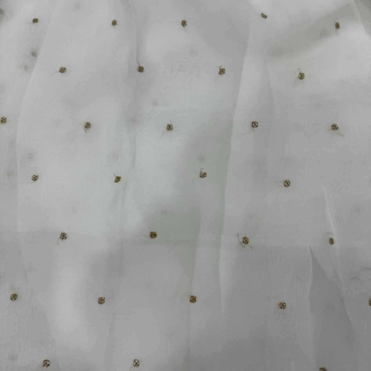 White Polka Butti Dyeable Embroidered Viscose Organza Fabric