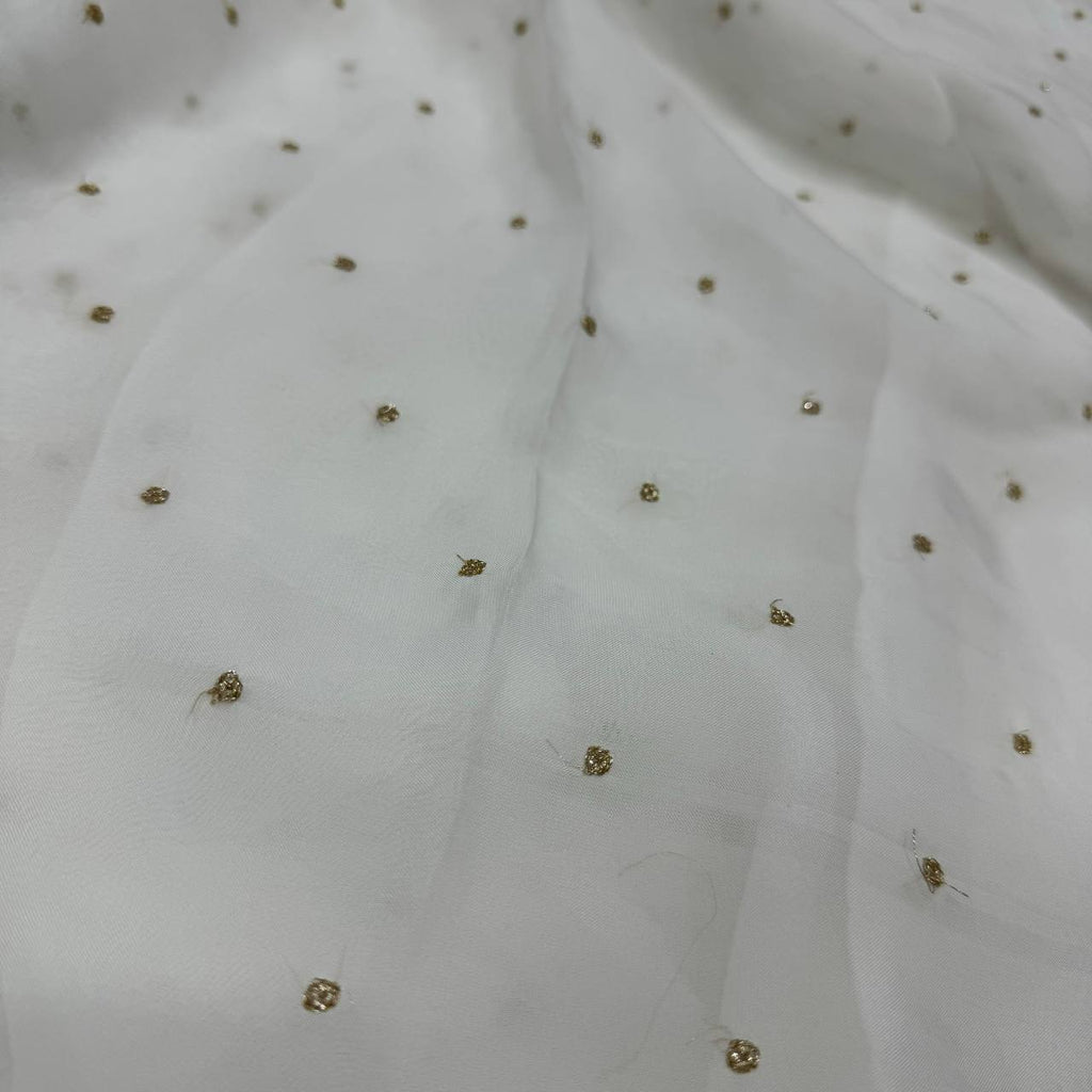 White Polka Butti Dyeable Embroidered Viscose Organza Fabric
