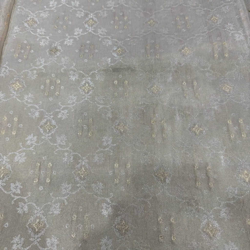 White & Gold Floral Dyeable Zari Banarasi Self Work Viscose Tissue Silk Fabric
