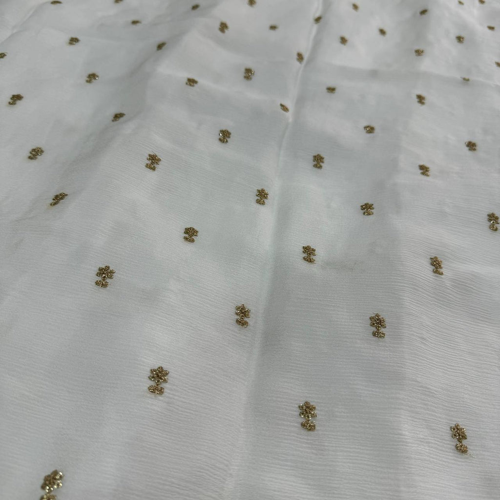 White Dyeable Flower Butti Embroidered Viscose Chinon Chiffon Fabric