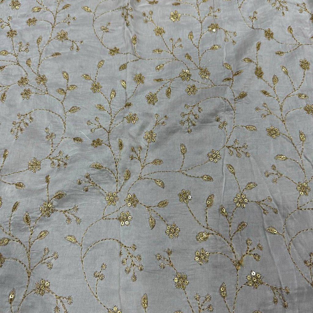 White Dyeable Floral Embroidered Viscose Dola Silk Fabric